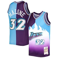 Men's Mitchell & Ness Karl Malone Purple/Turquoise Utah Jazz Hardwood Classics 1996/97 Split Swingman Jersey