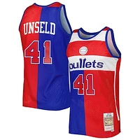 Men's Mitchell & Ness Wes Unseld Blue/Red Washington Bullets Hardwood Classics 1977/78 Split Swingman Jersey