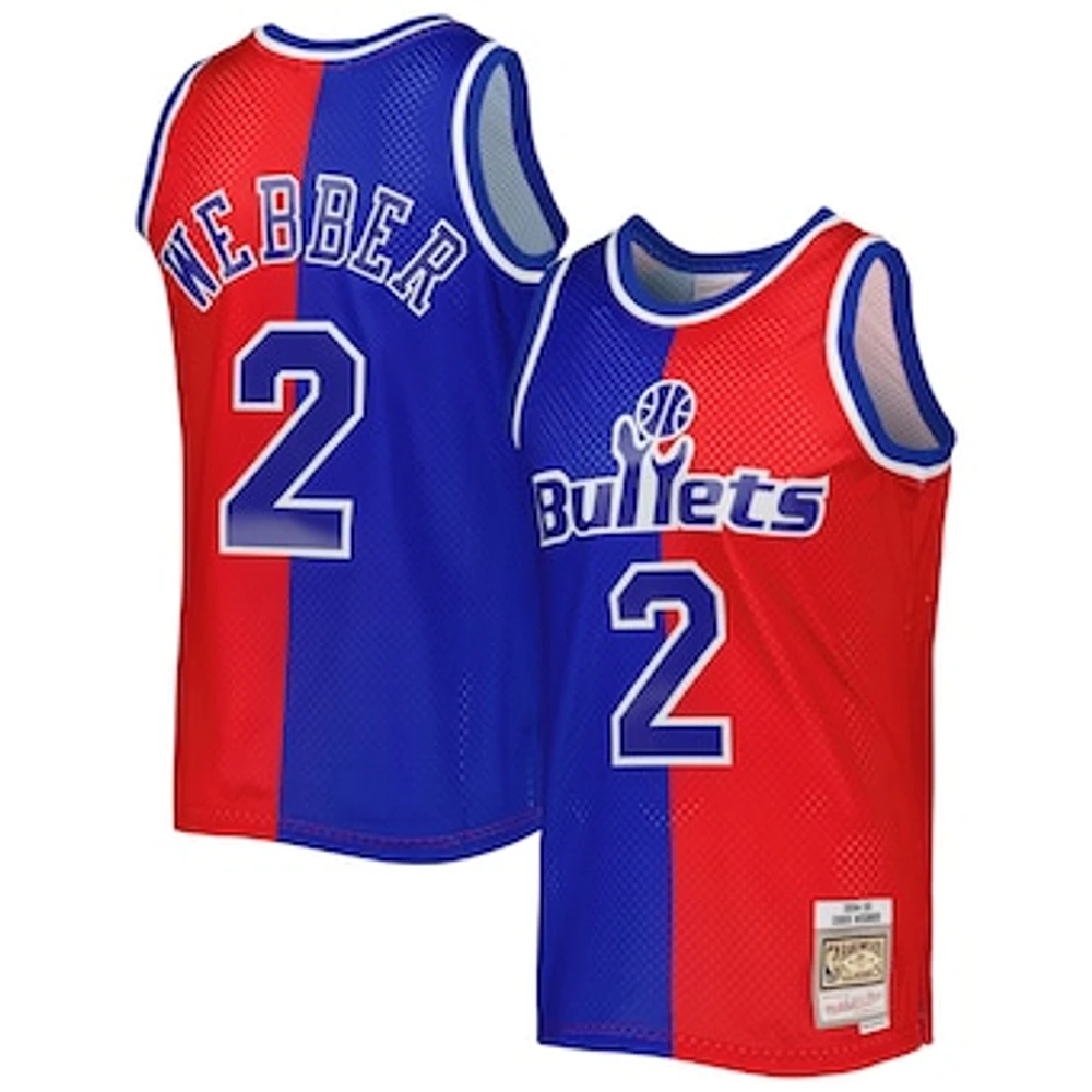 Men's Mitchell & Ness Chris Webber Blue/Red Washington Bullets Hardwood Classics 1994/95 Split Swingman Jersey