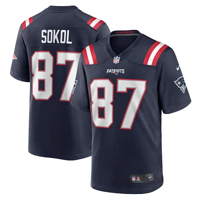 Men's Nike Matt Sokol Navy New England Patriots Game Player Jersey