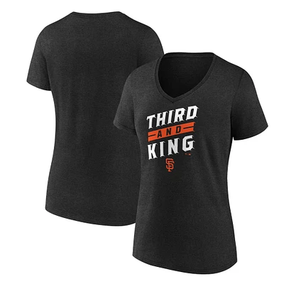 Women's Charcoal San Francisco Giants Third and King V-Neck T-Shirt
