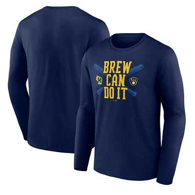 Men's Navy Milwaukee Brewers Brew Can Do It Long Sleeve T-Shirt