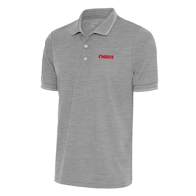 Men's Antigua Heather Gray Kansas City Chiefs Team Logo Throwback Affluent Polo