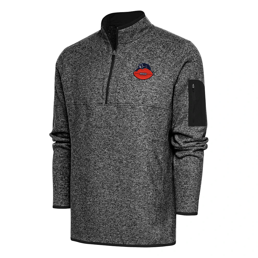 Men's Antigua Heather Chicago Bears Throwback Fortune Quarter-Zip Pullover Jacket