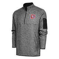 Men's Antigua Heather Black Denver Broncos Throwback Fortune Quarter-Zip Pullover Jacket