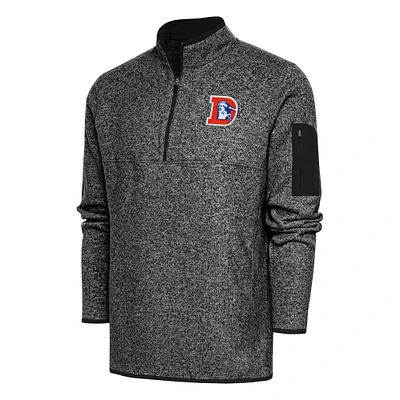 Men's Antigua Heather Black Denver Broncos Throwback Fortune Quarter-Zip Pullover Jacket