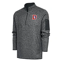 Men's Antigua Heather Charcoal Denver Broncos Throwback Fortune Quarter-Zip Pullover Jacket