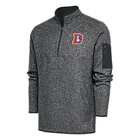 Men's Antigua Heather Charcoal Denver Broncos Throwback Fortune Quarter-Zip Pullover Jacket