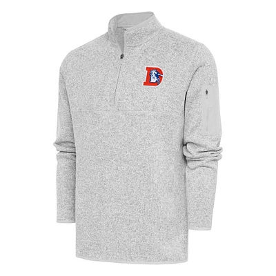 Men's Antigua Heather Gray Denver Broncos Throwback Fortune Quarter-Zip Pullover Jacket