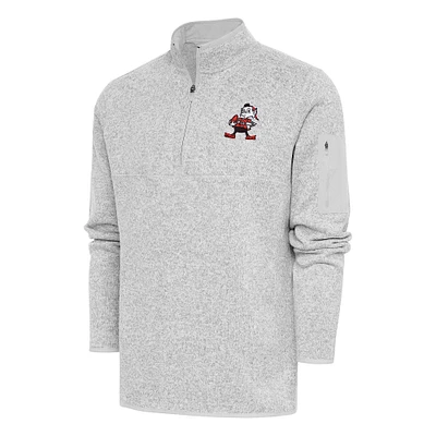 Men's Antigua Heather Cleveland Browns Throwback Fortune Quarter-Zip Pullover Jacket