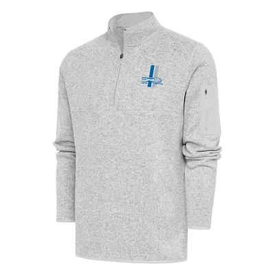 Men's Antigua Heather Detroit Lions Throwback Fortune Quarter-Zip Pullover Jacket
