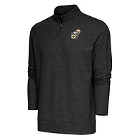 Men's Antigua Heather Black New Orleans Saints Team Logo Throwback Gambit Quarter-Zip Pullover Top