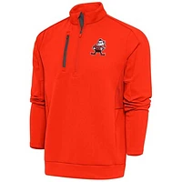 Men's Antigua Cleveland Browns Team Logo Throwback Generation Quarter-Zip Pullover Top