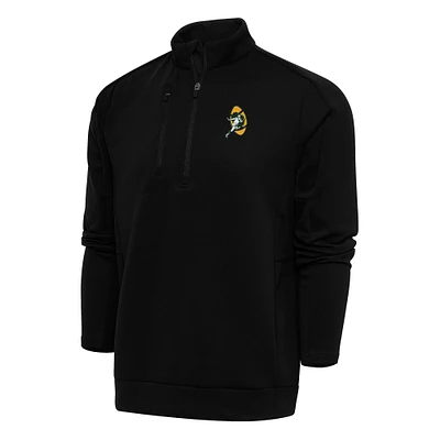 Men's Antigua Black Green Bay Packers Team Logo Throwback Generation Quarter-Zip Pullover Top