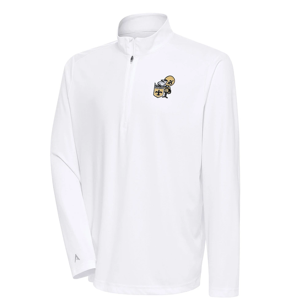 Men's Antigua New Orleans Saints Team Logo Throwback Tribute Quarter-Zip Pullover Top