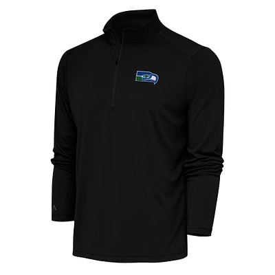 Men's Antigua Black Seattle Seahawks Team Logo Throwback Tribute Quarter-Zip Pullover Top