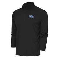 Men's Antigua Charcoal Seattle Seahawks Team Logo Throwback Tribute Quarter-Zip Pullover Top