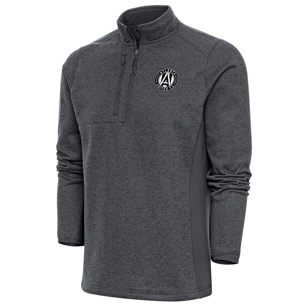 Men's Antigua Heather Charcoal Atlanta United FC Brushed Metallic Logo Course Quarter-Zip Pullover Top
