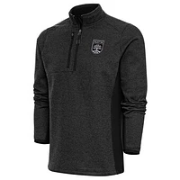 Men's Antigua Heather Black Austin FC Brushed Metallic Logo Course Quarter-Zip Pullover Top