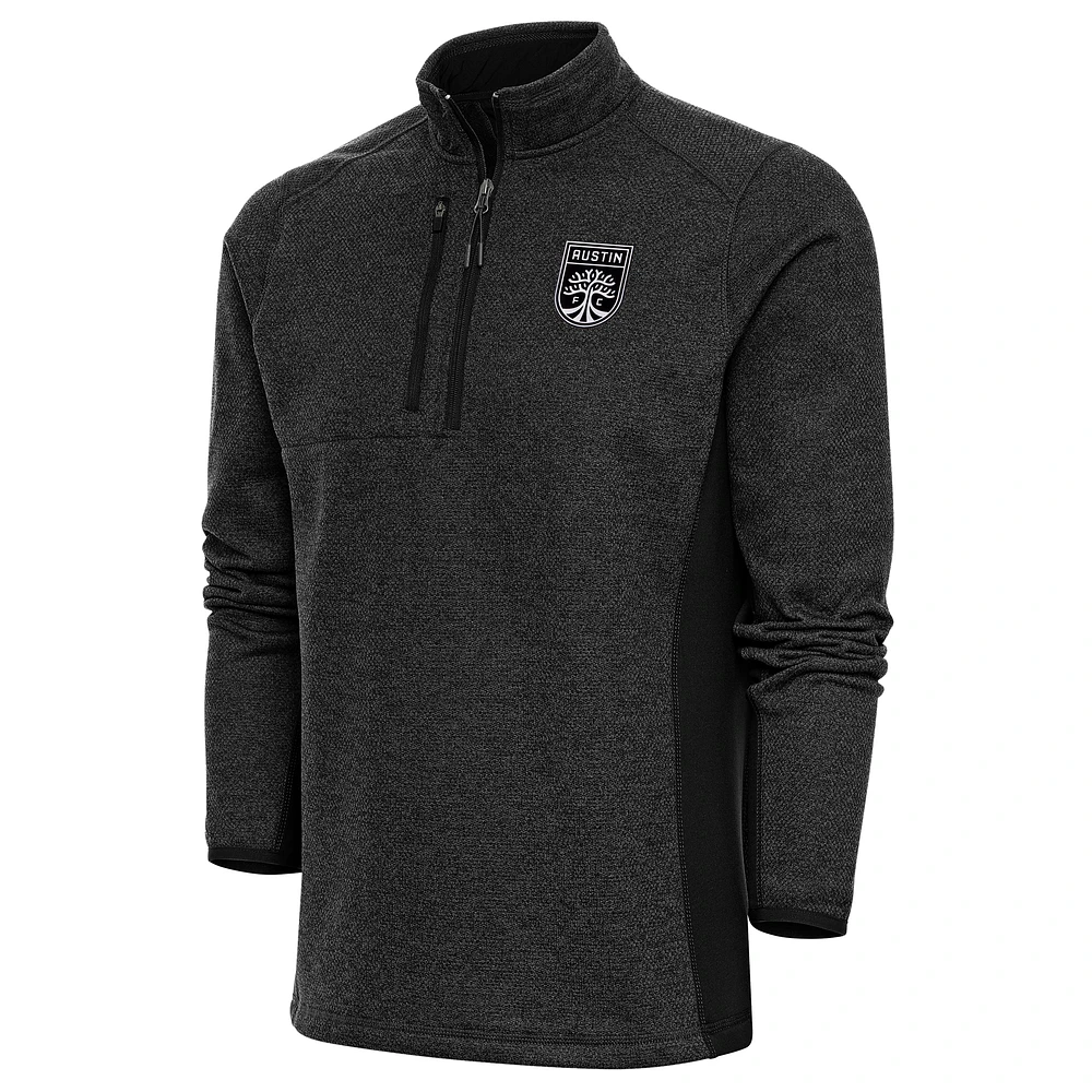 Men's Antigua Heather Black Austin FC Brushed Metallic Logo Course Quarter-Zip Pullover Top