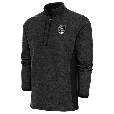 Men's Antigua Heather Black Austin FC Brushed Metallic Logo Course Quarter-Zip Pullover Top