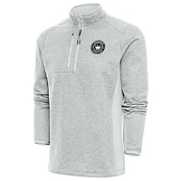 Men's Antigua Heather Gray Charlotte FC Brushed Metallic Logo Course Quarter-Zip Pullover Top