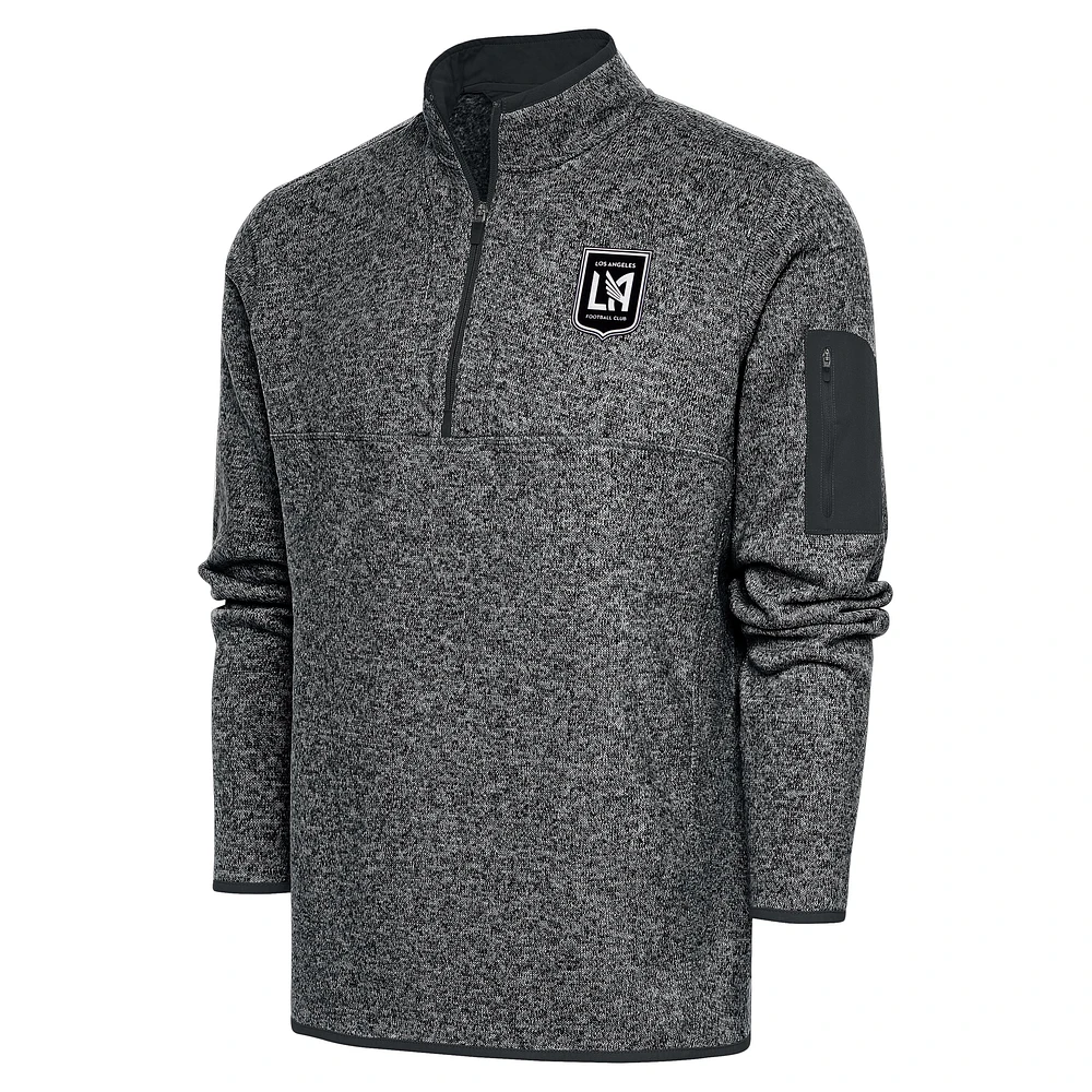 Men's Antigua Heather Charcoal LAFC Brushed Metallic Logo Big & Tall Fortune Quarter-Zip Pullover Jacket