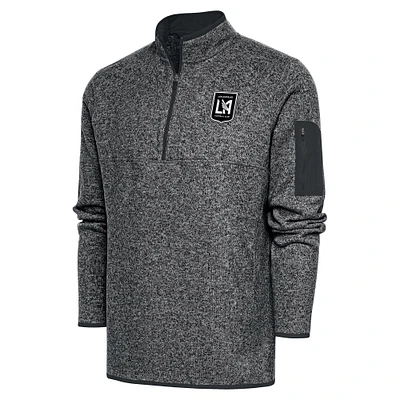 Men's Antigua Heather Charcoal LAFC Brushed Metallic Logo Big & Tall Fortune Quarter-Zip Pullover Jacket