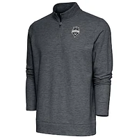 Men's Antigua Heather Charcoal Seattle Sounders FC Brushed Metallic Logo Gambit Quarter-Zip Pullover Top