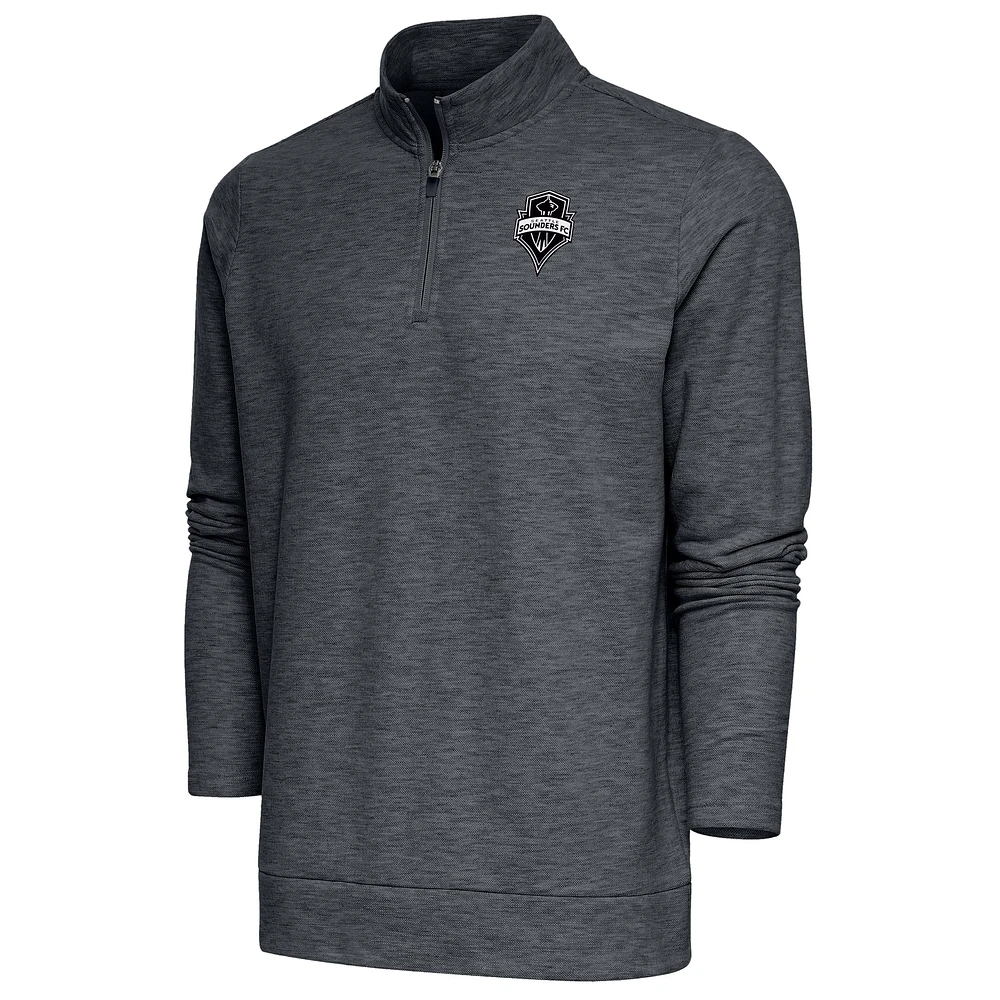 Men's Antigua Heather Charcoal Seattle Sounders FC Brushed Metallic Logo Gambit Quarter-Zip Pullover Top