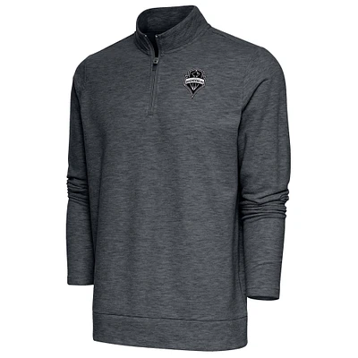 Men's Antigua Heather Charcoal Seattle Sounders FC Brushed Metallic Logo Gambit Quarter-Zip Pullover Top
