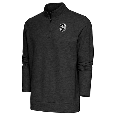 Men's Antigua Heather Charcoal St. Louis City SC Brushed Metallic Logo Gambit Quarter-Zip Pullover Top