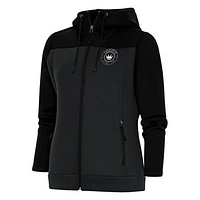 Women's Antigua Black/Charcoal Charlotte FC Brushed Metallic Logo Protect Full-Zip Hoodie