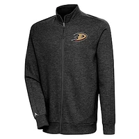 Men's Antigua Heather Black Anaheim Ducks Action Full-Zip Jacket
