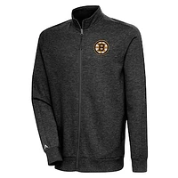 Men's Antigua Heather Black Boston Bruins Action Full-Zip Jacket