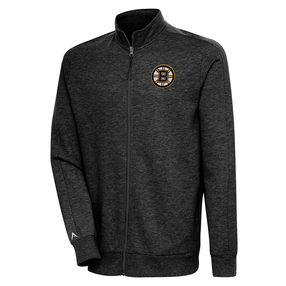 Men's Antigua Heather Black Boston Bruins Action Full-Zip Jacket