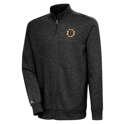 Men's Antigua Heather Black Boston Bruins Action Full-Zip Jacket