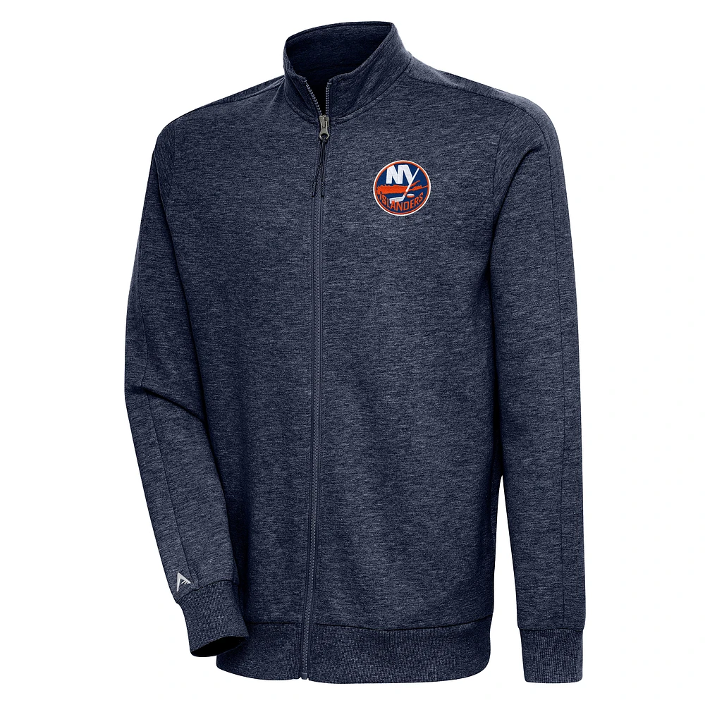 Men's Antigua Heather Navy New York Islanders Action Full-Zip Jacket