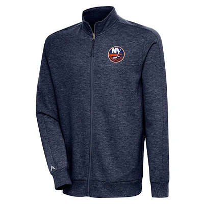 Men's Antigua Heather Navy New York Islanders Action Full-Zip Jacket