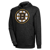 Men's Antigua Heather Black Boston Bruins Logo Action Chenille Pullover Hoodie