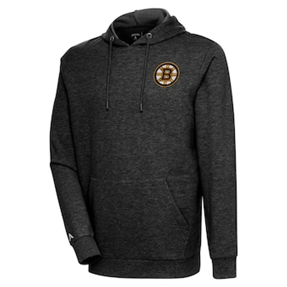 Men's Antigua Heather Black Boston Bruins Action Chenille Pullover Hoodie