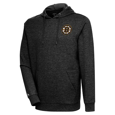 Men's Antigua Heather Black Boston Bruins Action Chenille Pullover Hoodie