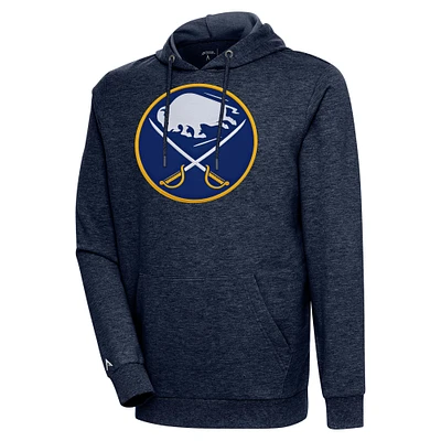 Men's Antigua Heather Navy Buffalo Sabres Logo Action Chenille Pullover Hoodie