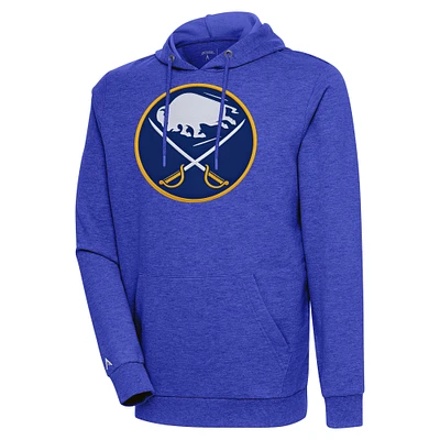 Men's Antigua Heather Royal Buffalo Sabres Logo Action Chenille Pullover Hoodie