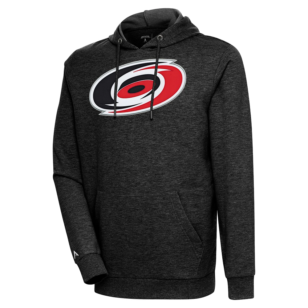 Men's Antigua Heather Carolina Hurricanes Logo Action Chenille Pullover Hoodie