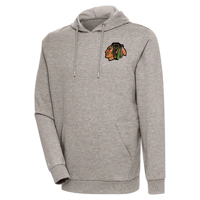 Men's Antigua Oatmeal Chicago Blackhawks Action Chenille Pullover Hoodie