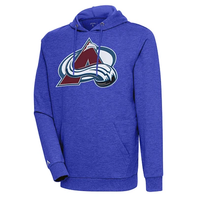 Men's Antigua Heather Royal Colorado Avalanche Logo Action Chenille Pullover Hoodie