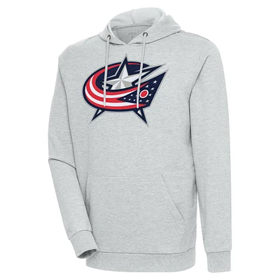 Men's Antigua Heather Gray Columbus Blue Jackets Logo Action Chenille Pullover Hoodie