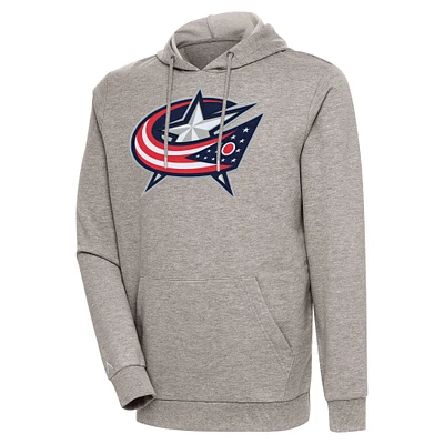 Men's Antigua Oatmeal Columbus Blue Jackets Logo Action Chenille Pullover Hoodie