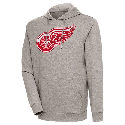 Men's Antigua Oatmeal Detroit Red Wings Logo Action Chenille Pullover Hoodie